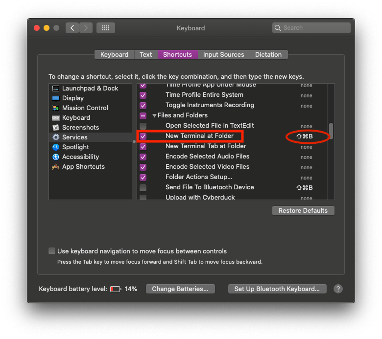 Terminal shortcut